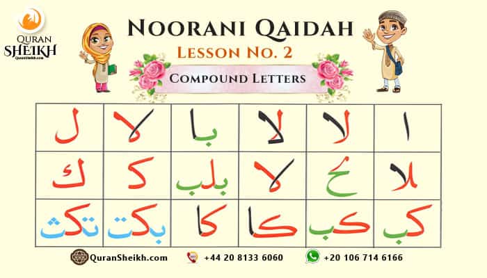 Arabic script with combined letters highlighted in Quranic words