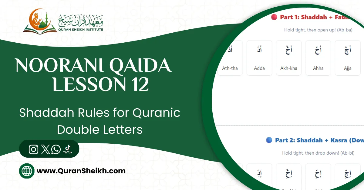 Noorani Qaida Lesson 12 Shaddah Rules for Quranic Double Letters