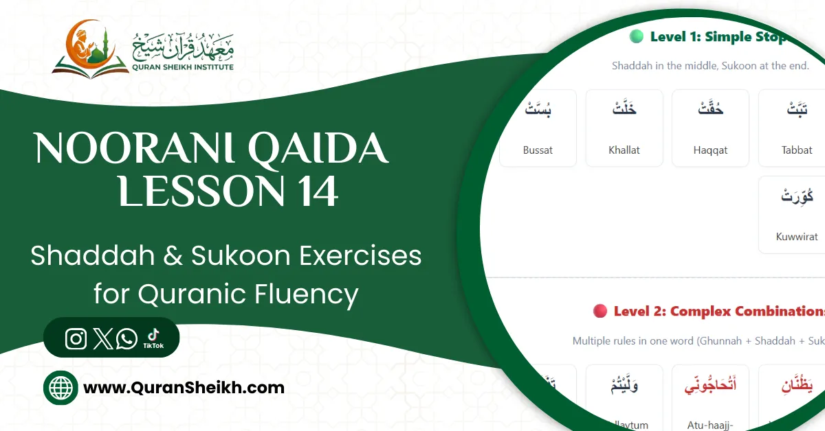 Noorani Qaida Lesson 14 Shaddah & Sukoon Exercises for Quranic Fluency