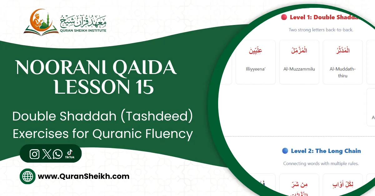 Noorani Qaida Lesson 15 Double Shaddah (Tashdeed) Exercises for Quranic Fluency
