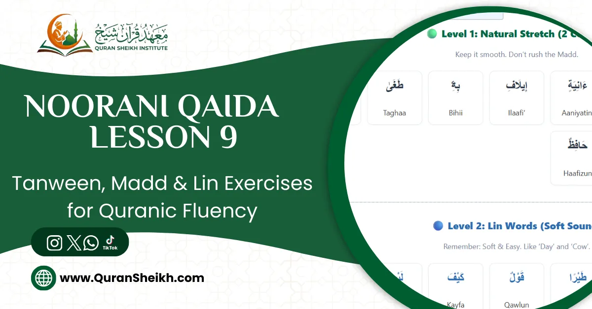 Noorani Qaida Lesson 9 Tanween, Madd & Lin Exercises for Quranic Fluency