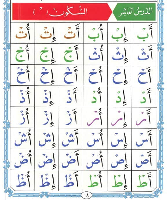 Noorani Qaida Lesson 10: Sukoon Rules (Resting Sound Guide) 2 Noorani Qaida lesson 10, page 18, Sukoon Rules & Qalqalah for Quranic Clarity